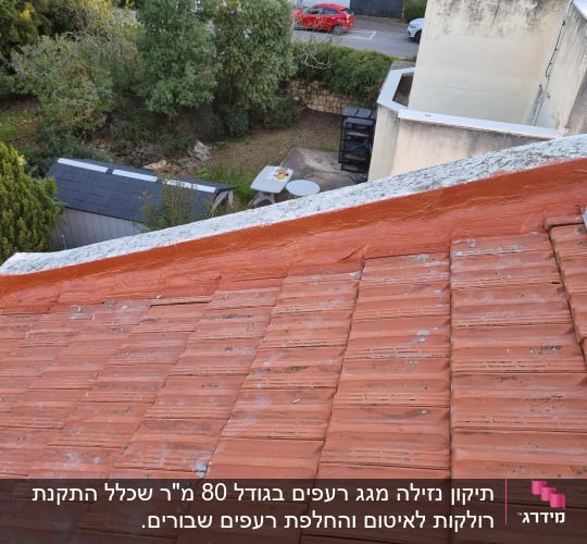 רעפים כתומים על גג עם שולי בטון צבועים